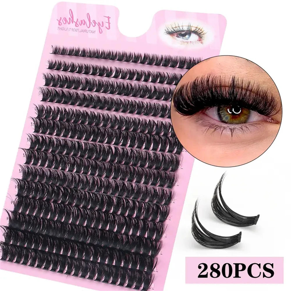 280 Clusters of 60D False Mink Eyelashes D Curl Natural Eyelash Extensions Russian Strip Individual Eyelashes Makeup Tool