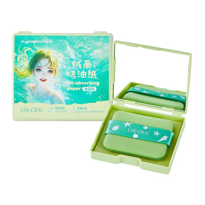 100pcs Matte Oil Blotting Papers with Powder Puff with  Case Mirror Portables Refreshing Facial Oil Blotting Sheets Paper Makeup