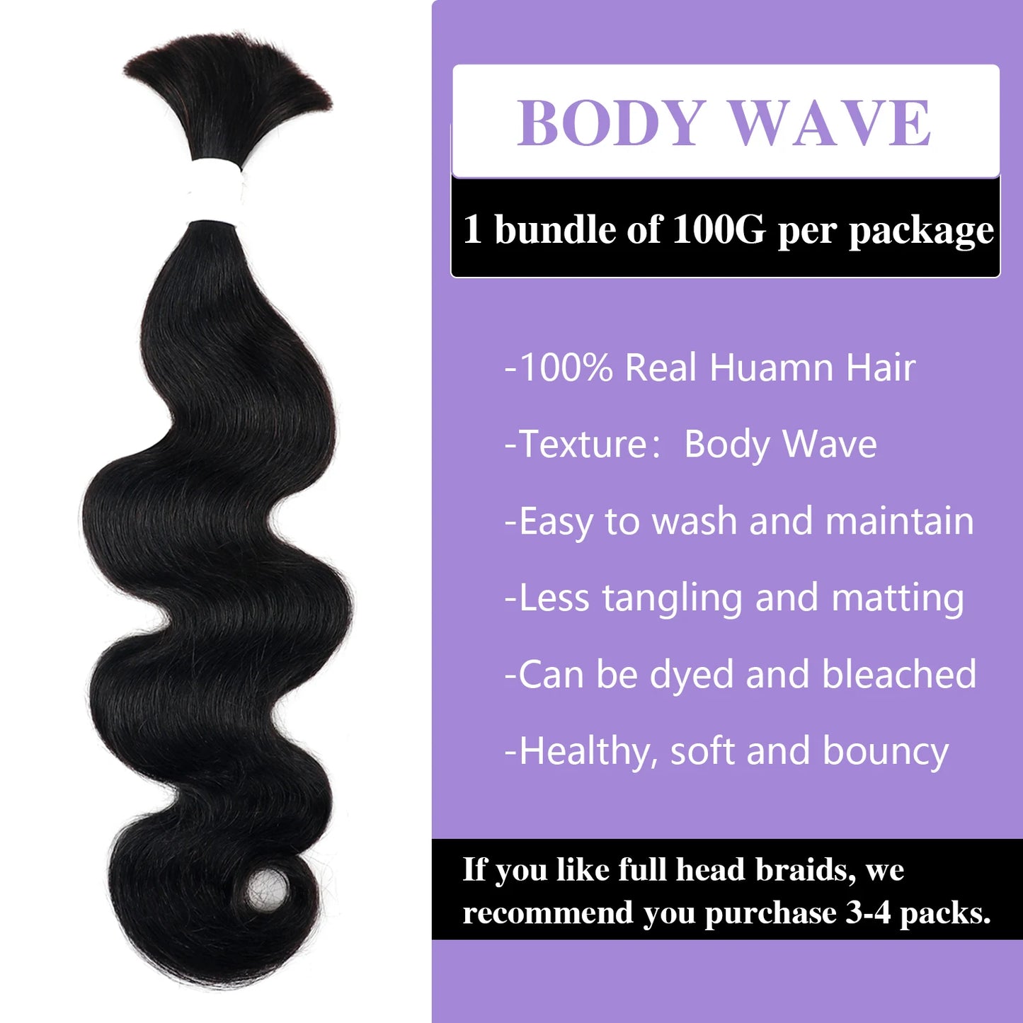Body Wave Human Hair Bulk for Braiding Brazilian Human Hair Bulk No Weft Natural Black  12 To 26 Inch Extension Crochet Braids