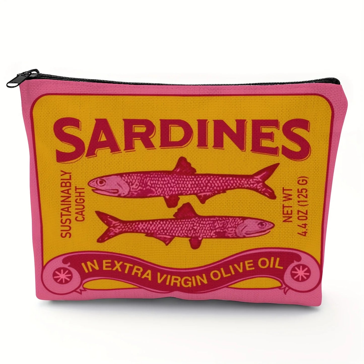 Lightweight & Durable Unisex Makeup Bag – Vintage Sardines Olive Oil Design