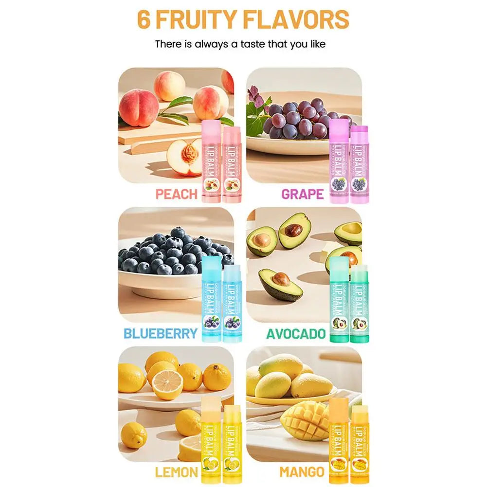6PCS Assorted Fruit Flavor Lip Balm Set - Deeply Moisturizes and Hydrates for Preventing Chapped Lips in Winter Lip Care