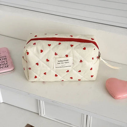 Ladies Zipper Quilting Make Up Bag Cosmetic Bag for Women Fashion Ins Heart Makeup Bag Pouch Small Large Toiletry Handbag Case