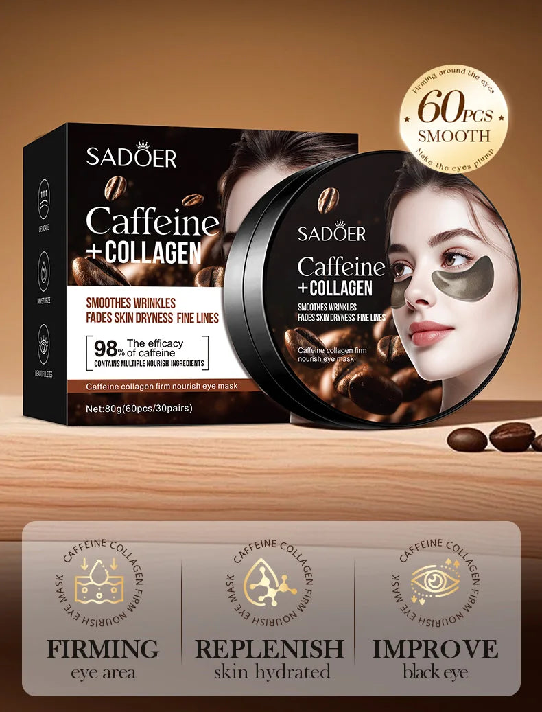 SADOER Collagen Eye Mask Caffeine Crystal Anti Dark Circles Eye Bag Remover Moisturizing Anti-aging Eye Patches Skin Eye Care