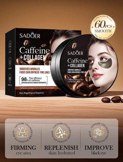 SADOER Collagen Eye Mask Caffeine Crystal Anti Dark Circles Eye Bag Remover Moisturizing Anti-aging Eye Patches Skin Eye Care