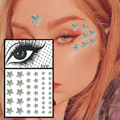 Red Heart Face Jewelry Temporary Tattoos Eye Forehead Diamonds Jewels Makeup Sticker Sparkle Water Drop Gems Nail Art Festival