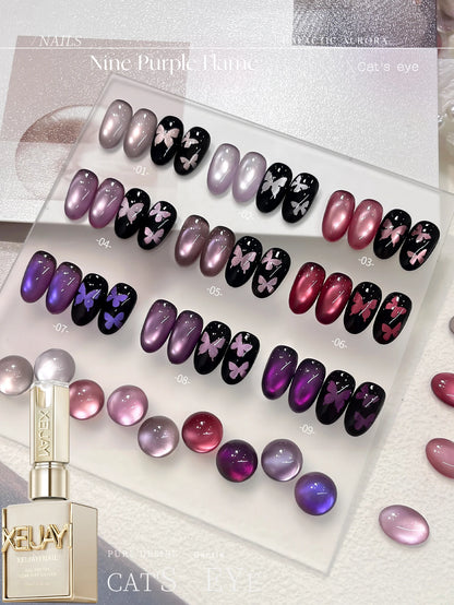 XEIJAYI 9Pcs 15ML Purple Cat Eye Nail Polish Gel Set UV Gel Soak Off Nail Magnetic Gel Polish Nail Art DlY For Salon At Home
