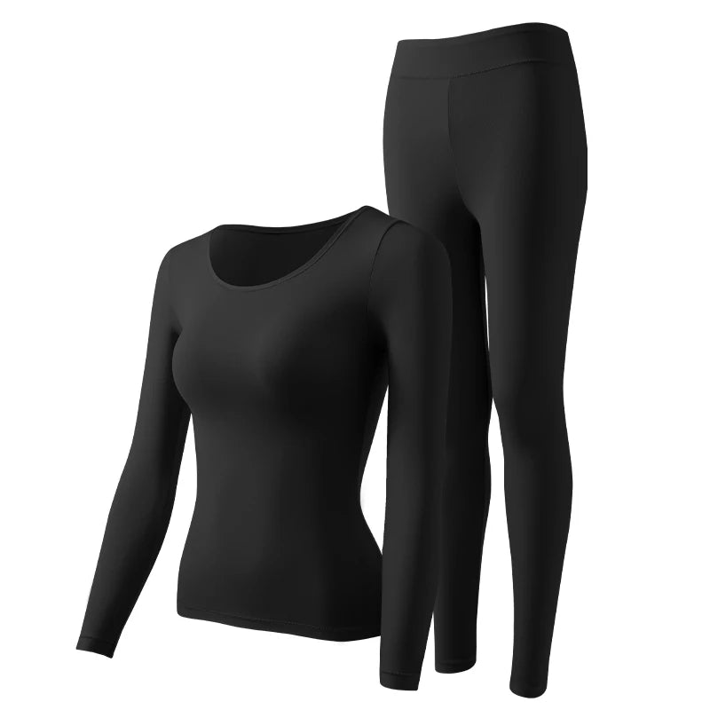 Winter Thermal Pairing Hyaluronic Acid Skincare Shirts Ultra-Thin High-Elastic Long Sleeve Underwear Women's Base Layer Sets