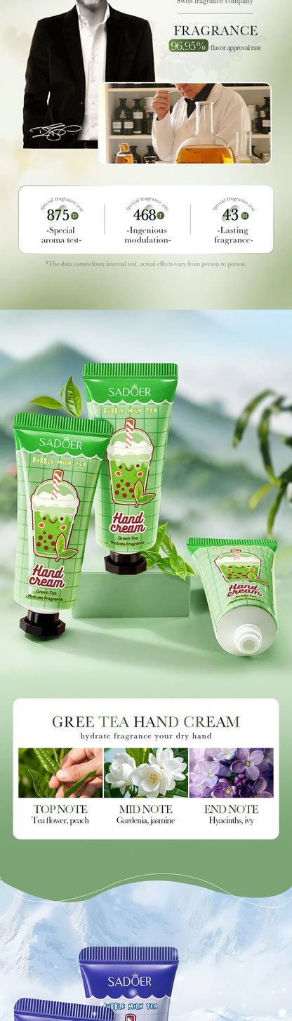 Fruit Milk Tea Hand Cream Gift Set - Intense Hydration & Crack Prevention for Winter, Soothing Dry Skin with Sweet Scent ,Travel
