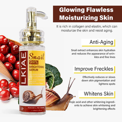 AILKE Snail Extract Whitening Serum, Moisturizing, Reduce Dark Spots, Wrinkle, Even Skin Tone, Lightening Essence for Face, Body