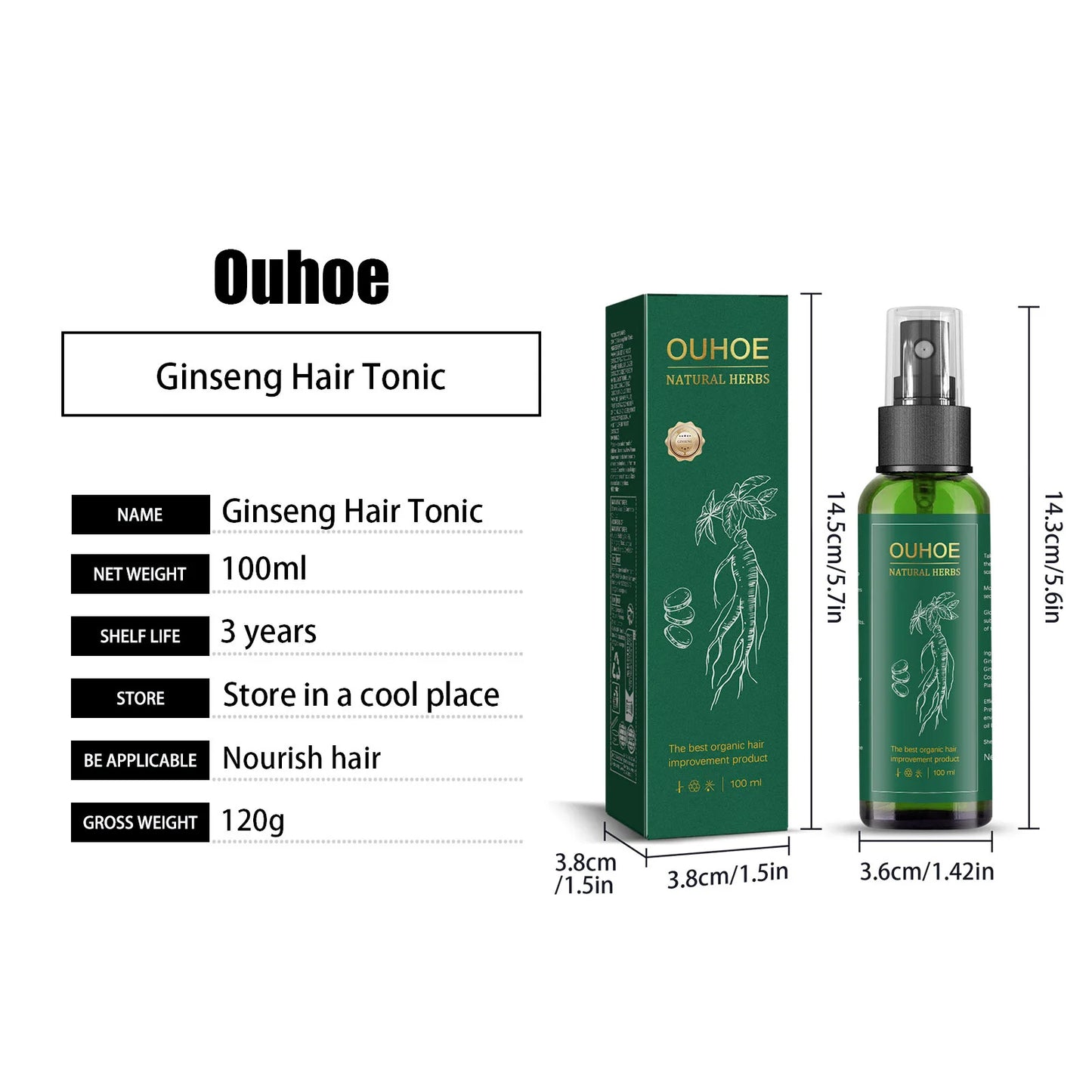 Ouhoe Ginseng Hair Growth Serum 100ml Nourish Scalp Bioactive Formula Promote Hair Regrowth Reduce Hair Fall Strengthen Roots