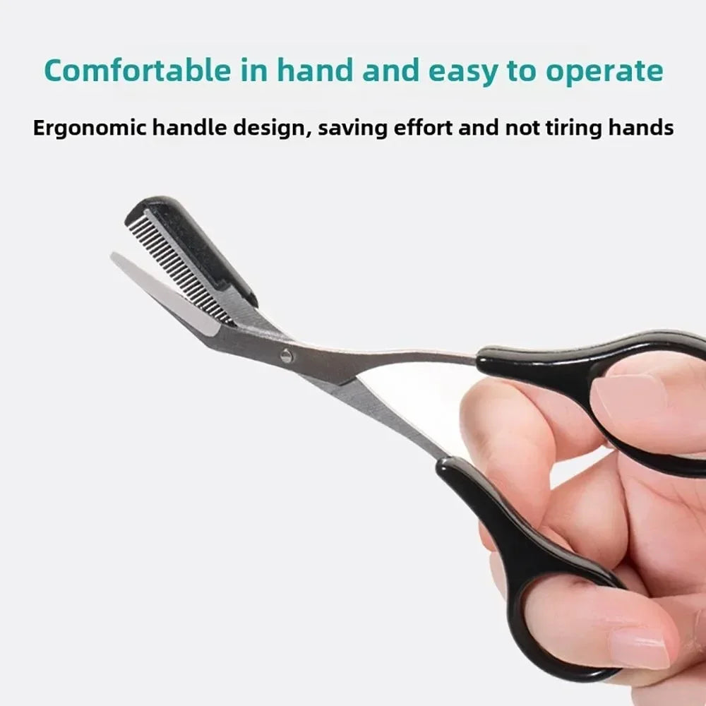 Stainless Steel Eyebrow Trimming cissors with built-in Comb Pink/White/Black SPrecise Grooming Tool Creating Perfect Eyebrows