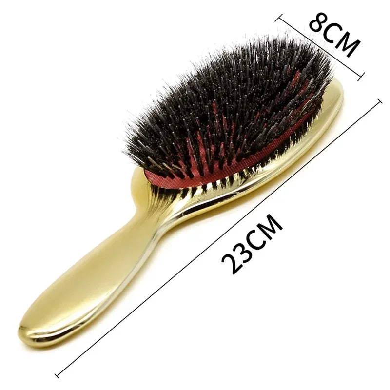 Premium Gold And Silver Boar Bristle Hair Brush Oval Paddle Anti Static Massage Comb For Hair Growth And Styling