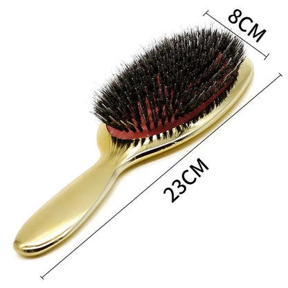 Premium Gold And Silver Boar Bristle Hair Brush Oval Paddle Anti Static Massage Comb For Hair Growth And Styling
