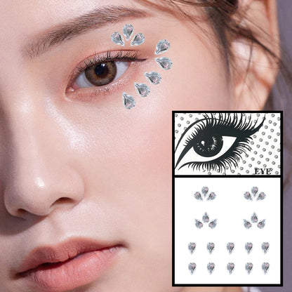 Red Heart Face Jewelry Temporary Tattoos Eye Forehead Diamonds Jewels Makeup Sticker Sparkle Water Drop Gems Nail Art Festival
