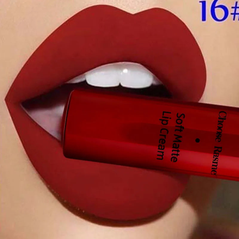 QIBEST Sexy Matte Velvet Liquid Lipstick Velvet Lip Gloss Tint Tube Matte Nude Pigment Red Black Makeup Cosmetics Lipsticks