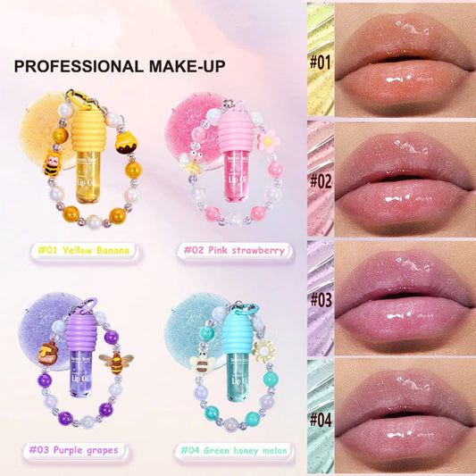 4-colors Cute Bracelet Lip Balm Long-last Moisturizing Lip Oil  Reducing Lip Lines Portable Bracelet Lip Oil Colored Lip Gloss