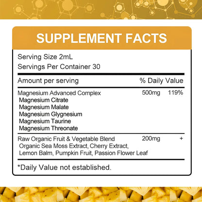 Magnesium Glycinate Liquid Drops, 500mg Complex Supplement for Sleep, Nerve, Energy, Muscle, Bone, Calm & Digestion,2 Fl Oz