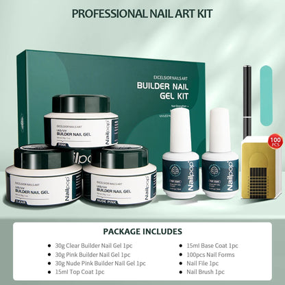 Nailpop Gel Builder Kit Pink Nude Clear 3 Colors 1 Set Professional Nail Art DIY Manicure Builder Gel Kit  Strong Nails