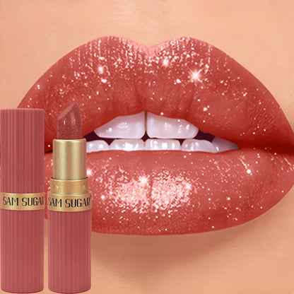 Diamond Glitter Lip Stick Waterproof Lasting Pearlescent Metallic Lip Balm Brown Lipgloss Women Lips Gloss Makeup Cosmetics