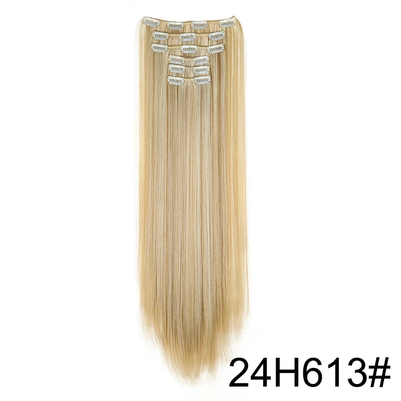 Synthetic 6pcs/set Long Straight Hair Extensions Ultra-Invisible Full Head Clip in Hair Extensions 24Inch for Women Daily Wear