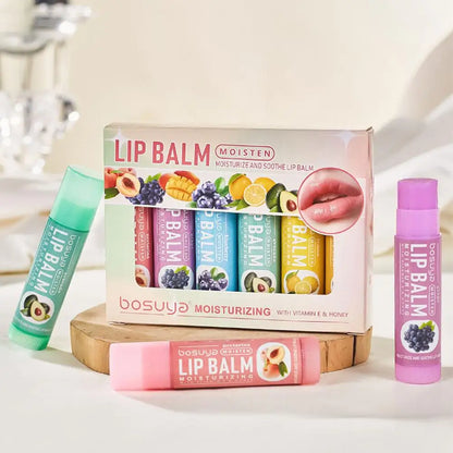 6PCS Assorted Fruit Flavor Lip Balm Set - Deeply Moisturizes and Hydrates for Preventing Chapped Lips in Winter Lip Care