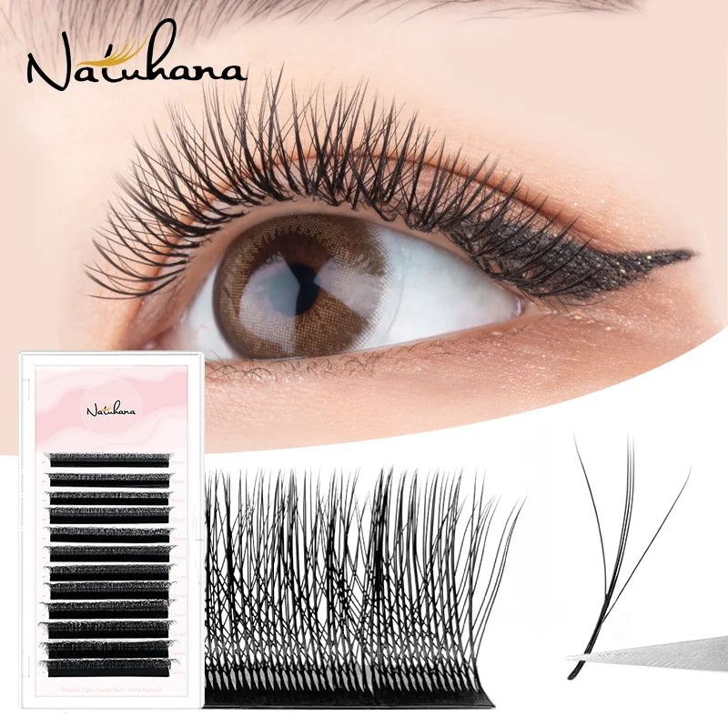 NATUHANA W Shape Eyelashes Extensions 3D 4D 5D 6D W Shaped Brown Black Clover Hand made Premade Volume Fans Lash Extensions