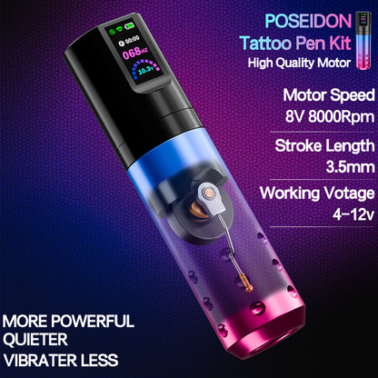 Tattoo Kit POSEIDON New Gradient Tattoo Pen Kit For Permanent Makeup Tattoo Machine Kit Wireless Tattoo Power Supply Tattoo Kit