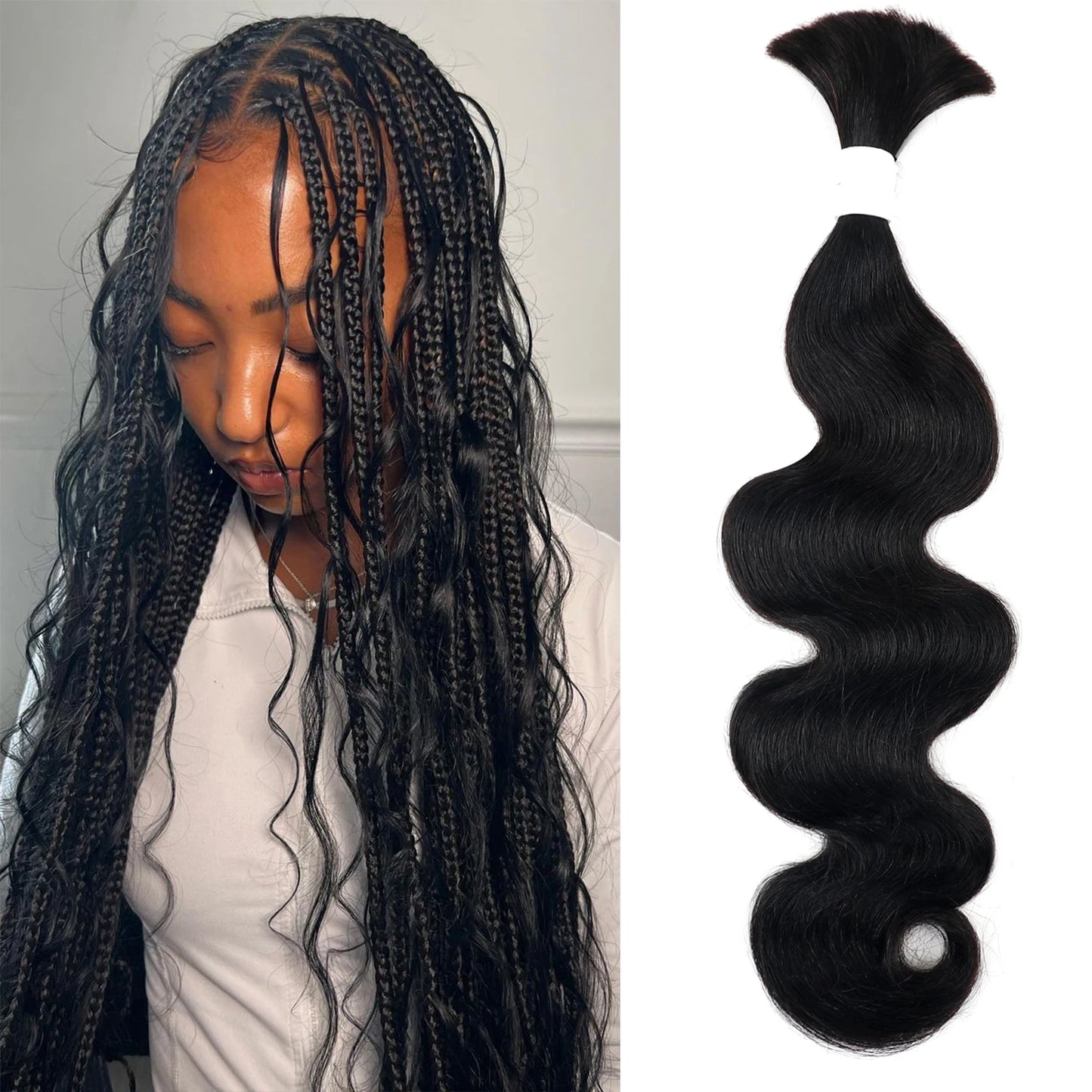 Body Wave Human Hair Bulk for Braiding Brazilian Human Hair Bulk No Weft Natural Black  12 To 26 Inch Extension Crochet Braids