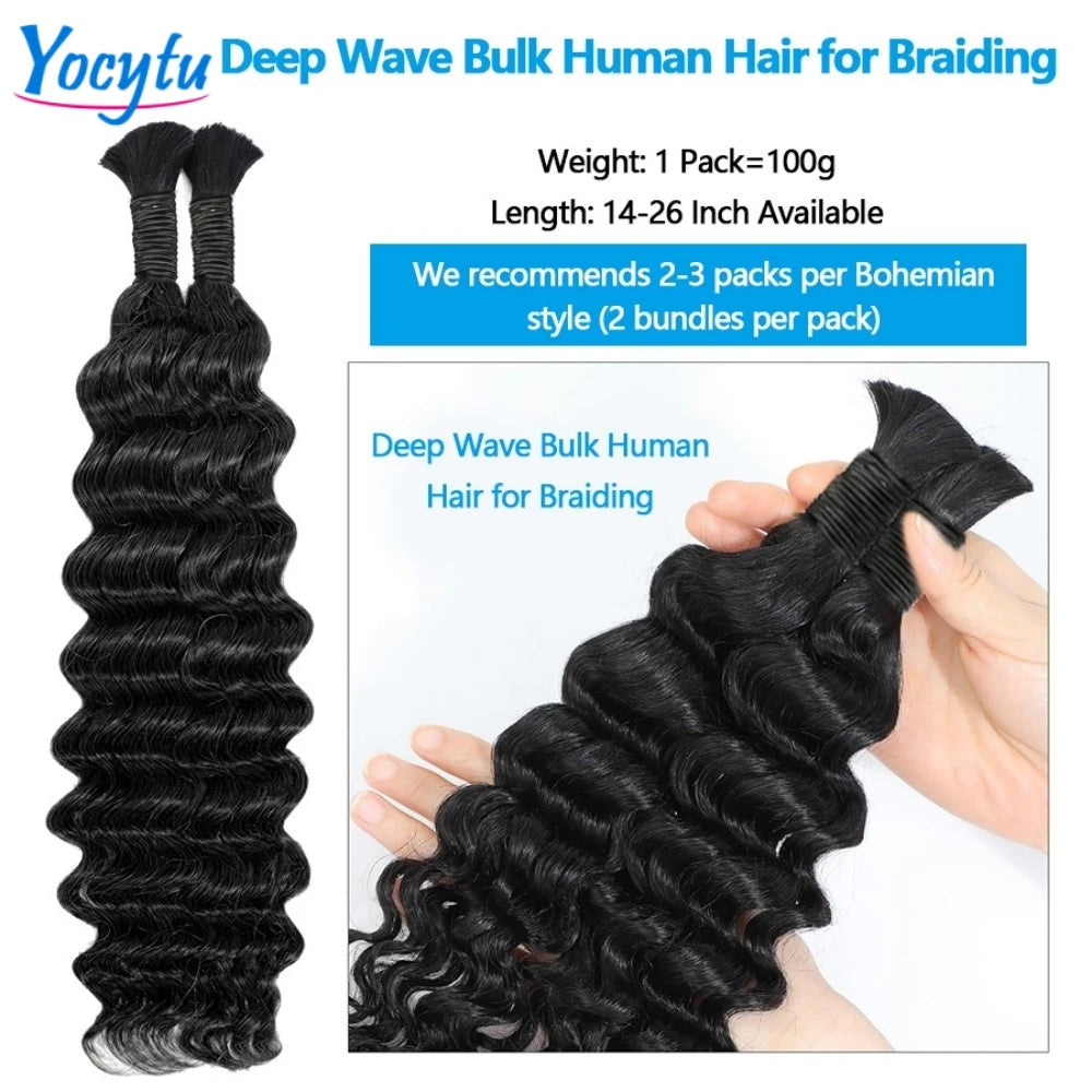 Deep Wave Bulk Human Hair For Braiding 22 22 22 Bulk Braiding 100% Human Hair No Weft For Braiding Wet And Wave Braiding Hair