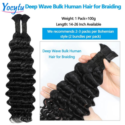 Deep Wave Bulk Human Hair For Braiding 22 22 22 Bulk Braiding 100% Human Hair No Weft For Braiding Wet And Wave Braiding Hair