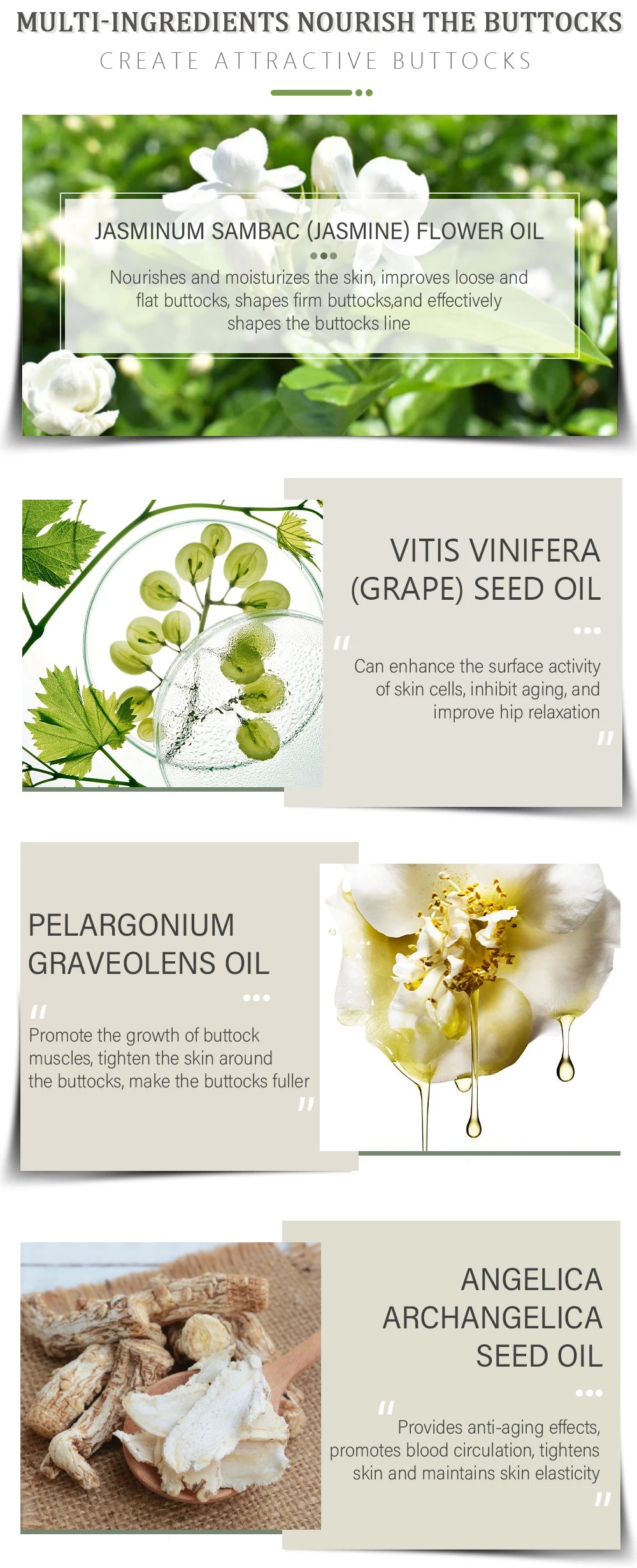 Sexy Butt-Lifting Essential Oil Jasmine Lifting Firming Skin Increase Hips Improve Sagging Body Massage Private Care Up 32ml