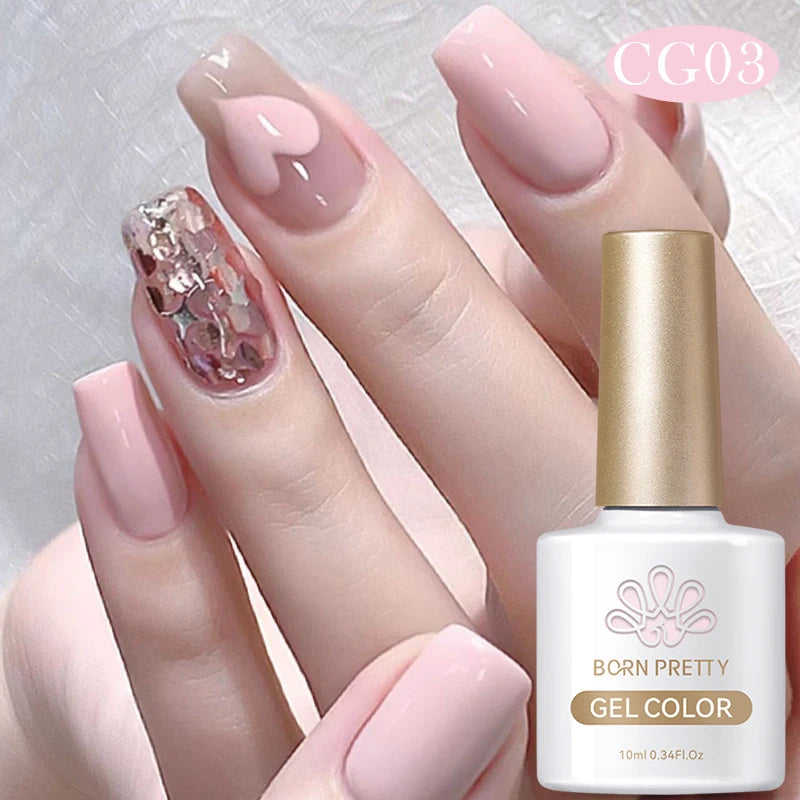 BORN PRETTY 10ml Nude Pink Gel Nail Polish Varnis Semi Permanent Nail Gel Varnish Soak Off UV Gel for Valentine's Day Gift Nails