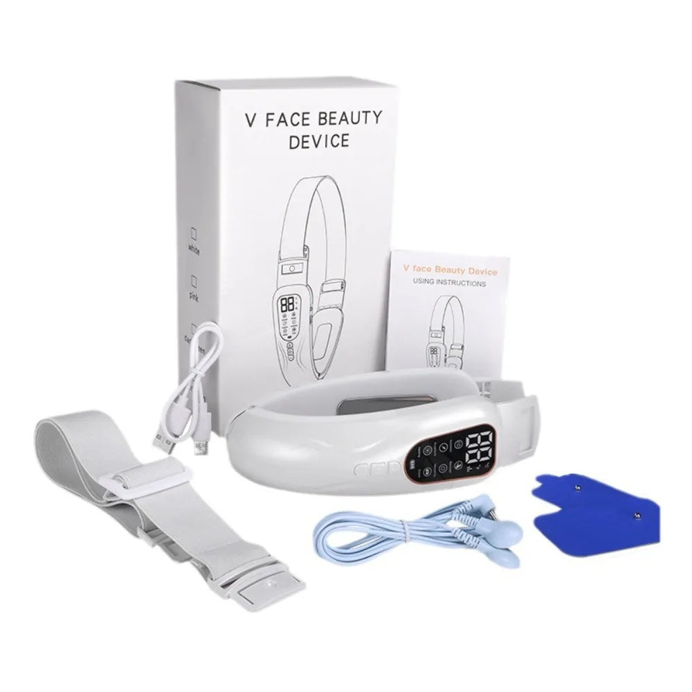 EMS Microcurrent Facial Device Rechargeable V-Lift Massager with Vibration Modes&Electrode Pads for Home Skincare and Contouring