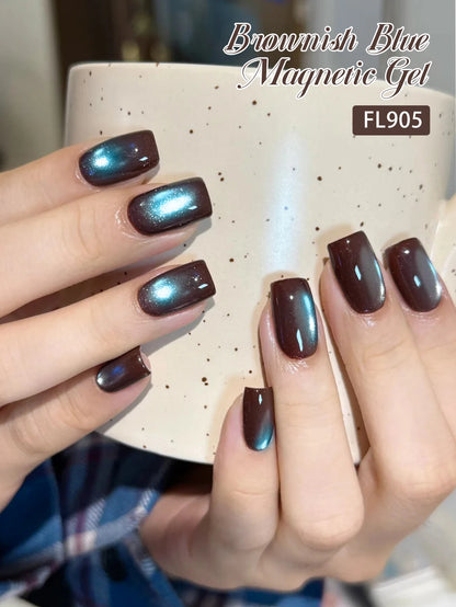 10ml Super Bright Brown & Blue Cat Eye Magnetic Gel Fashion LED Nail Art High Saturation Glossy Finish Dazzling Cat Eye Gel