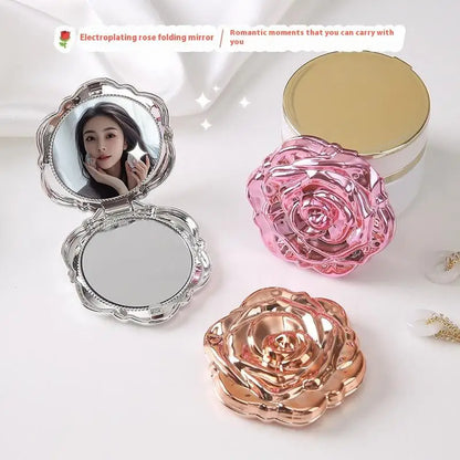 1PCS Portable Mini Mirror Retro Rose Flower Small Pocket Makeup Mirror Double Sided Hand Mirrors Compact Cosmetic Beauty Tool