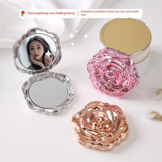 1PCS Portable Mini Mirror Retro Rose Flower Small Pocket Makeup Mirror Double Sided Hand Mirrors Compact Cosmetic Beauty Tool