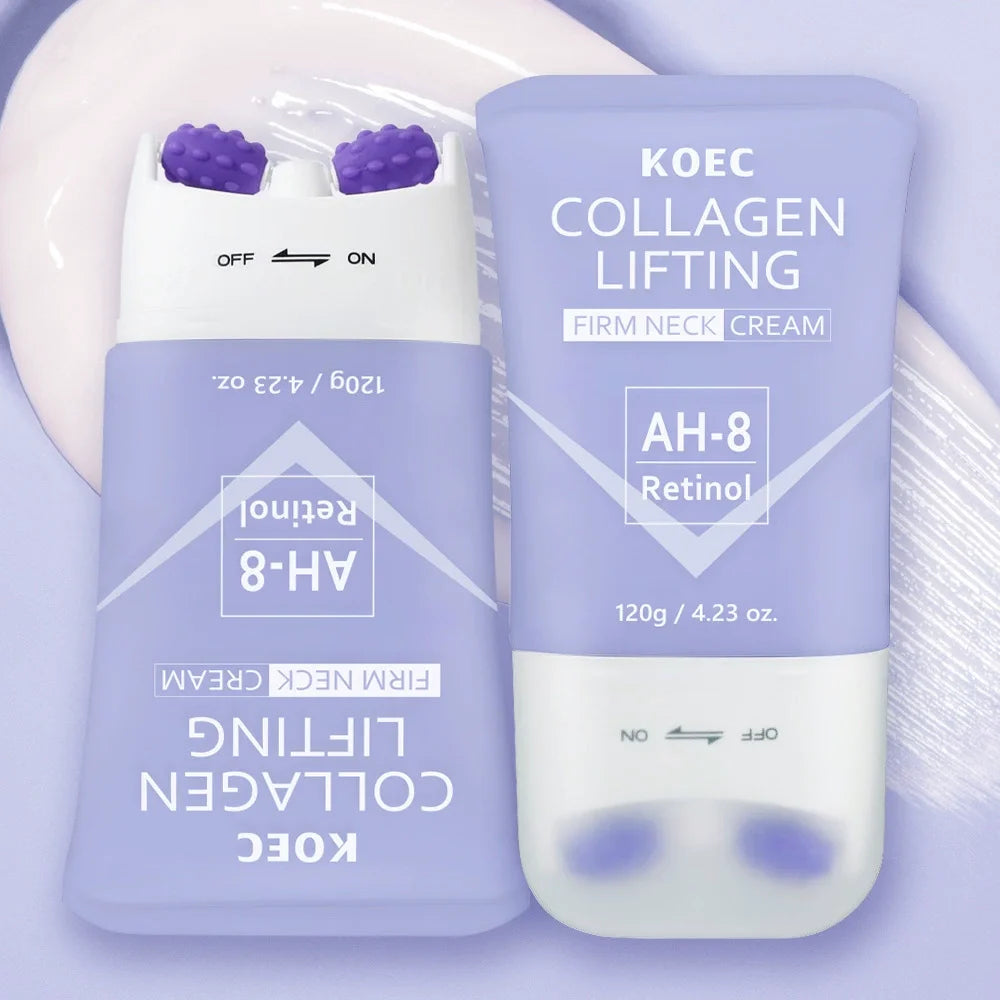 120g KOEC Collagen AH-8 Retinol Lifting Firming Neck Cream Moisturizing Nourishing 360° Roller Massage Design Fast-Absorbing