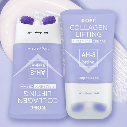 120g KOEC Collagen AH-8 Retinol Lifting Firming Neck Cream Moisturizing Nourishing 360° Roller Massage Design Fast-Absorbing