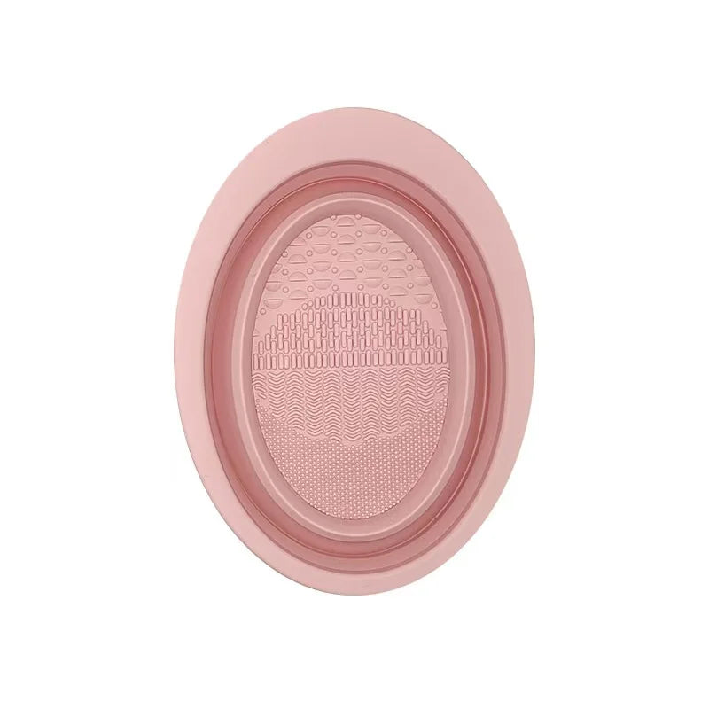 Multi-functional Silicone Makeup Brush Cleaning Bowl Powder Puff Beauty Washing Scrubber Pad with Folding Brush Holder