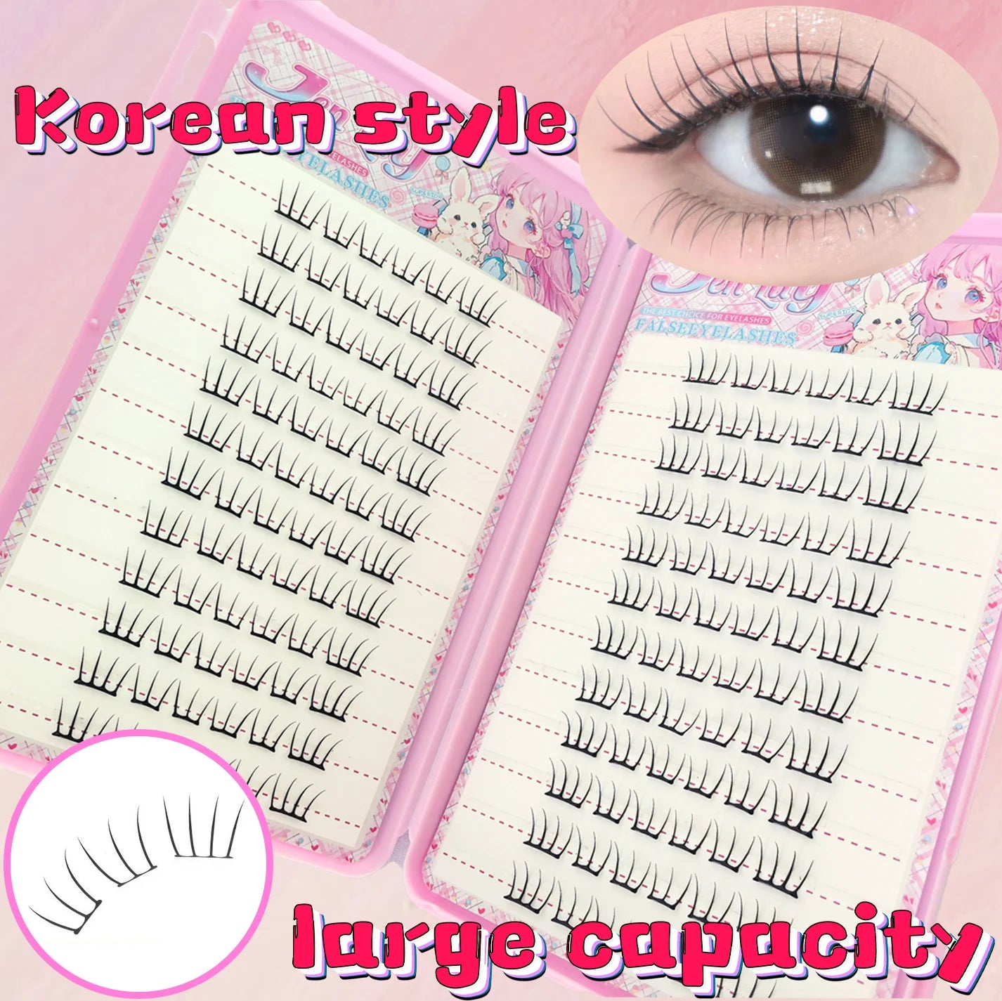 Korean Stylish Self-Adhesive False Eyelashes K-pop Inspired Fluffy Clustered Slender Comic Design for Everyday Use