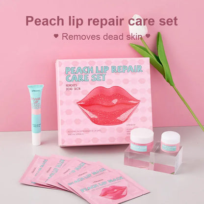 Peach Lip Care Set, Peach Lip Mask,Lip Scrub Bubble, Hyrating Lip Balm, Lips Skin Care Nourishing Hydrating Mother's Day gift
