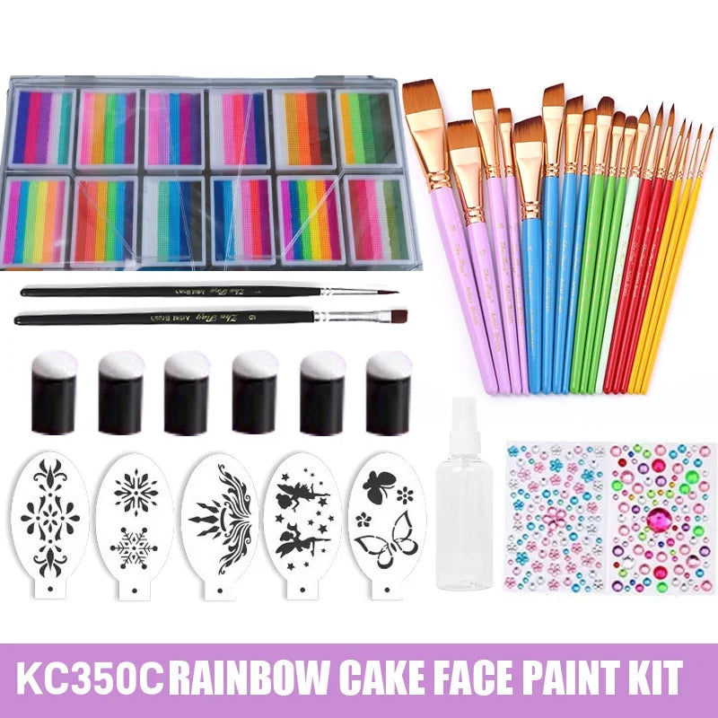 Professional Water Activated 12 Colors Rainbow Cake Face Painting Set With Brush Body Art Makeup Kit For Kids Halloween Chrismas