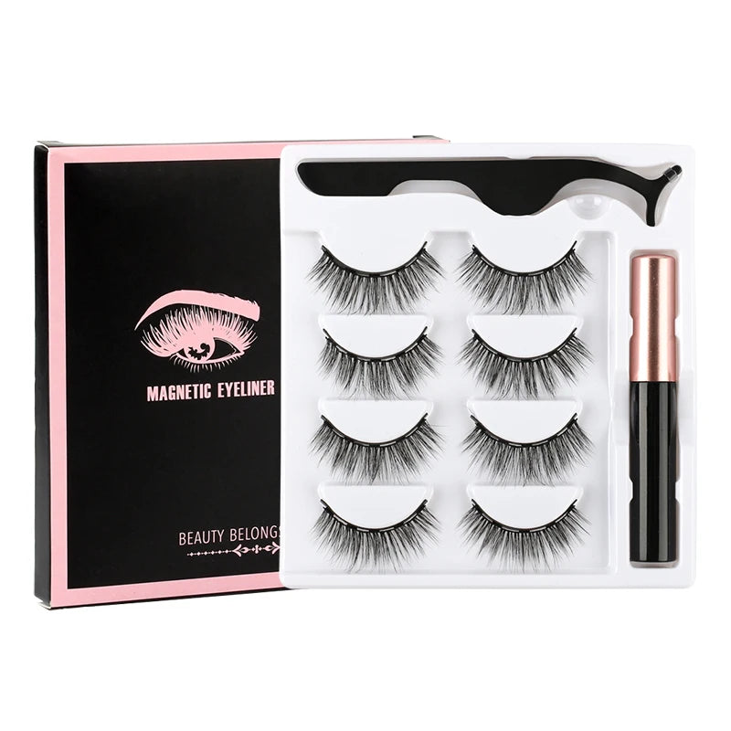 Hot 1/3Pairs Magnetic Eyelashes Soft False Lashes Repeated Use Mink Lashes Waterproof Liquid Eyeliner Tweezer Eyelash Makeup Set