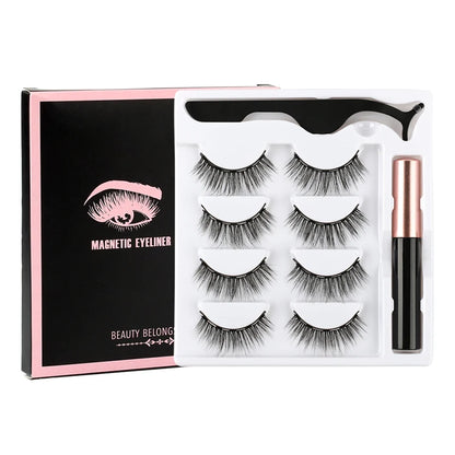 Hot 1/3Pairs Magnetic Eyelashes Soft False Lashes Repeated Use Mink Lashes Waterproof Liquid Eyeliner Tweezer Eyelash Makeup Set