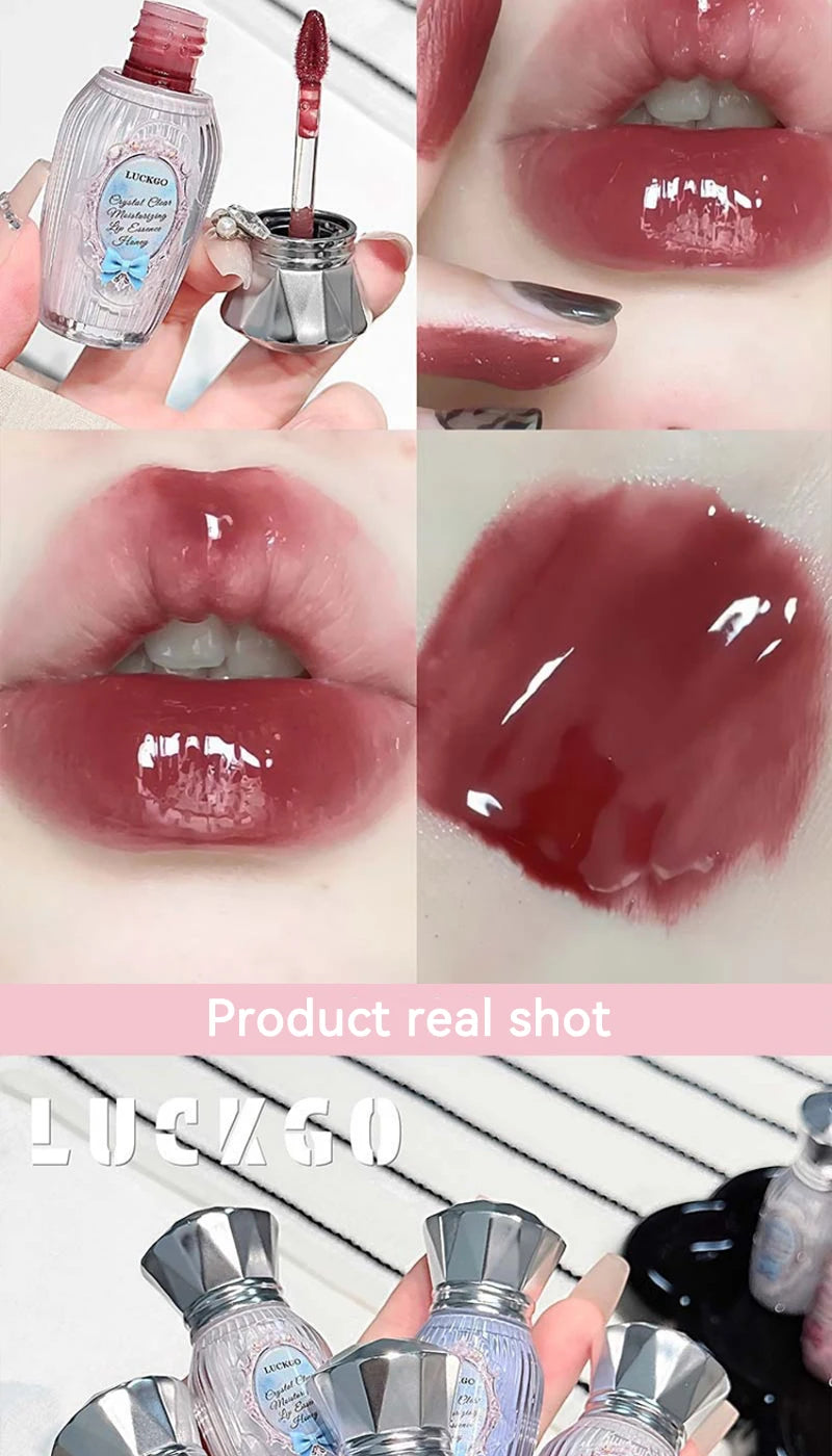 Lckgo Crystal Clear Moisture Lip Essence Gloss - Wrinkle Improvement Moisturizing Lip Balm, Mirror Gloss Lip Oil, Lipstick-Style Volume Lip Gloss