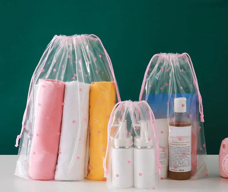 1pc Cute Cartoon Clear Drawstring Storage Bags Women Girls Transparent Bathroom Organizer Towel Brush Cosmetic Makeup Bags