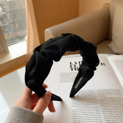 Korean Hair Accessories Solid Color Cotton Crumpled Women's Head Hoop Wide Bezel Makeup Hairbands for Ladies Headwear 2023 New