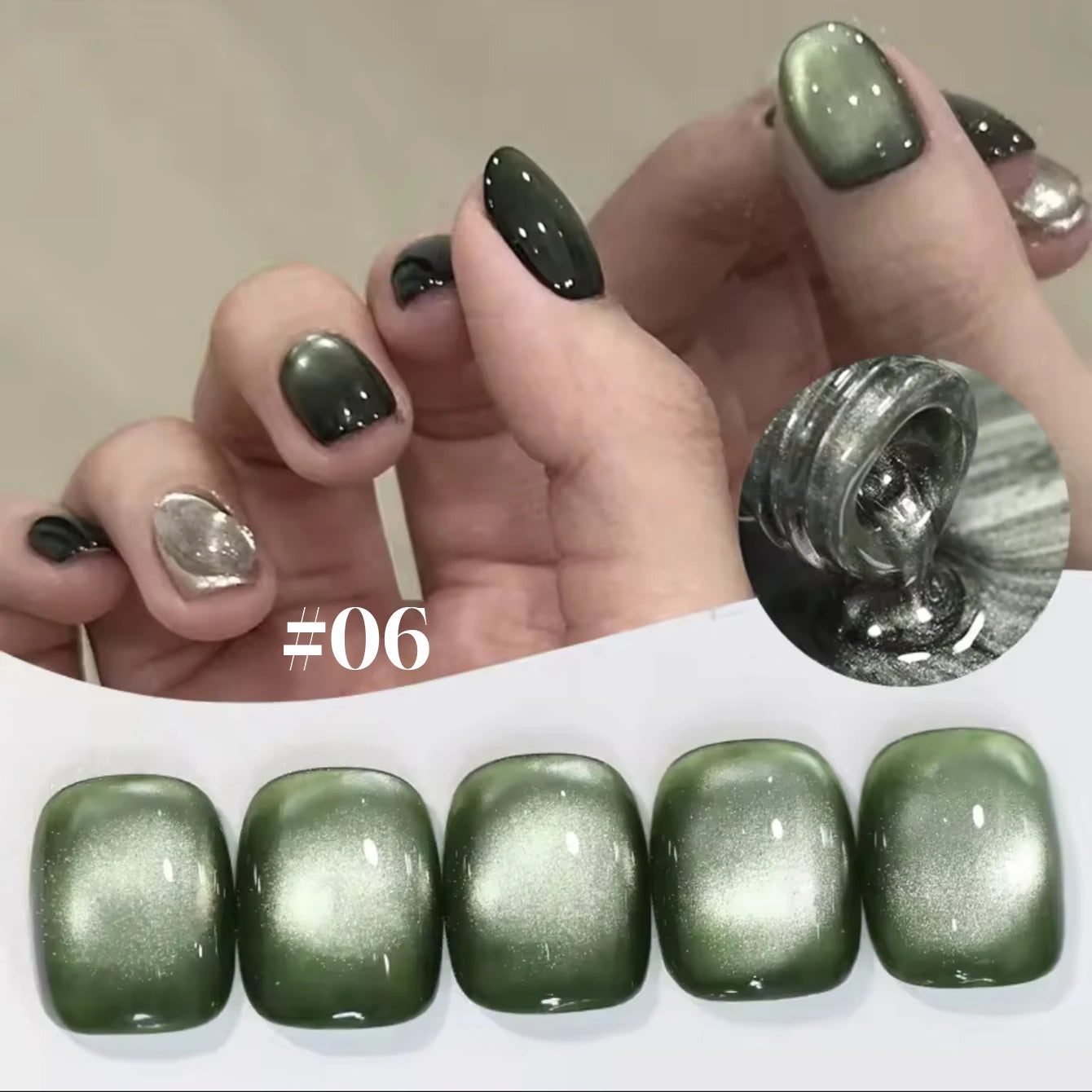 10ML 1-21PCS 2025 Autumn New Emerald Green Magnet Cat's Eye Gel Nail Polish Green Whitening Glass Bead Cat Eye Nail Polish