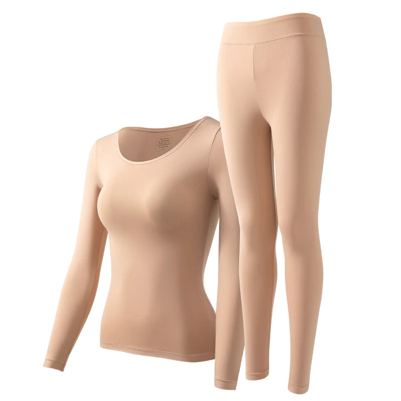 Winter Thermal Pairing Hyaluronic Acid Skincare Shirts Ultra-Thin High-Elastic Long Sleeve Underwear Women's Base Layer Sets