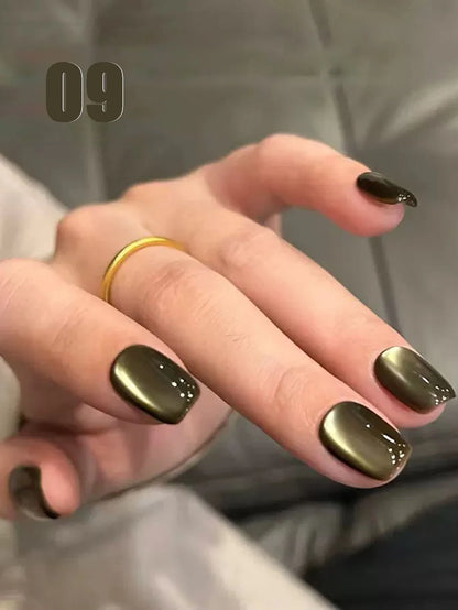 10ML 1-21PCS 2025 Autumn New Emerald Green Magnet Cat's Eye Gel Nail Polish Green Whitening Glass Bead Cat Eye Nail Polish